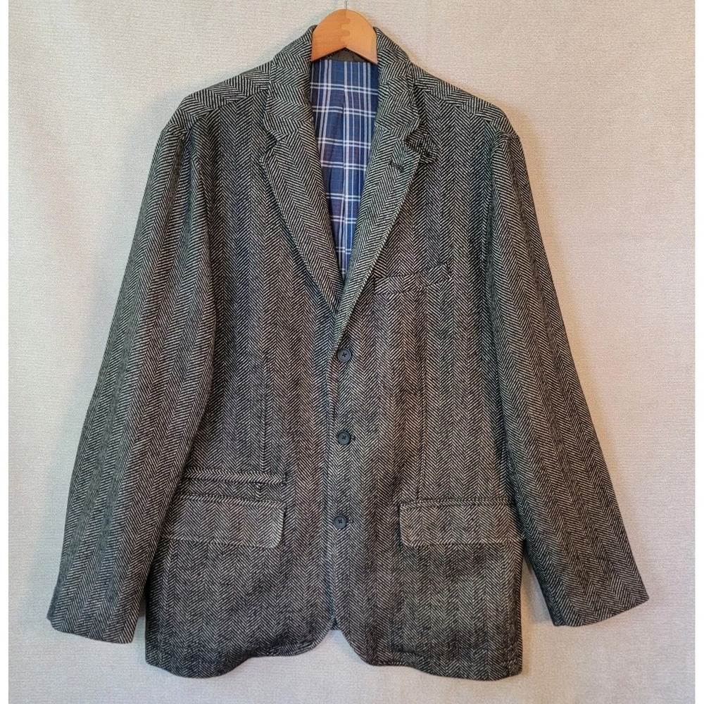 Territory Ahead Blazer Wool Herringbone Elbow Patch Sport Coat Mens LT Jacket